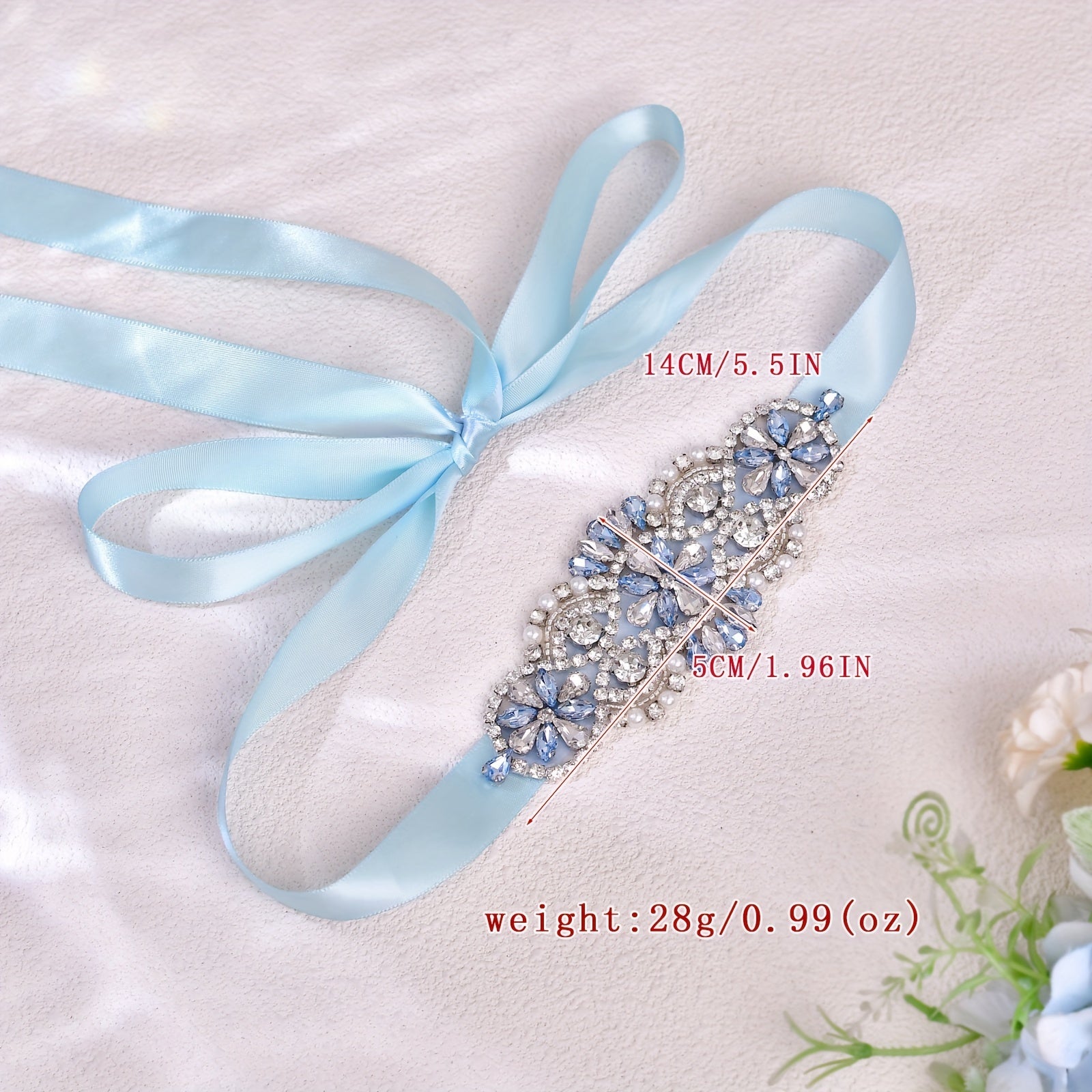1pc Elegant Blue Rhinestone Sash for Brides - Fashionable Wedding Dress Accessory, Women'S Dress Decor for Birthday, Party, Evening Gown - Ideal Gift, Non-Washable