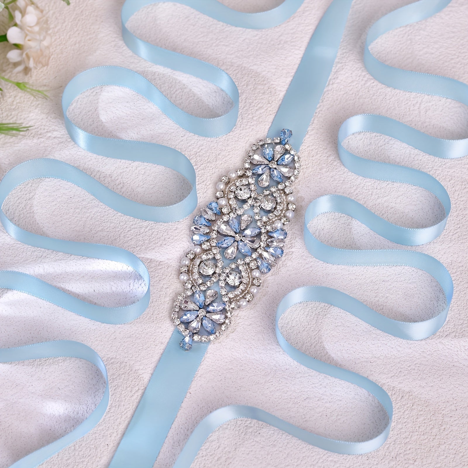 1pc Elegant Blue Rhinestone Sash for Brides - Fashionable Wedding Dress Accessory, Women'S Dress Decor for Birthday, Party, Evening Gown - Ideal Gift, Non-Washable