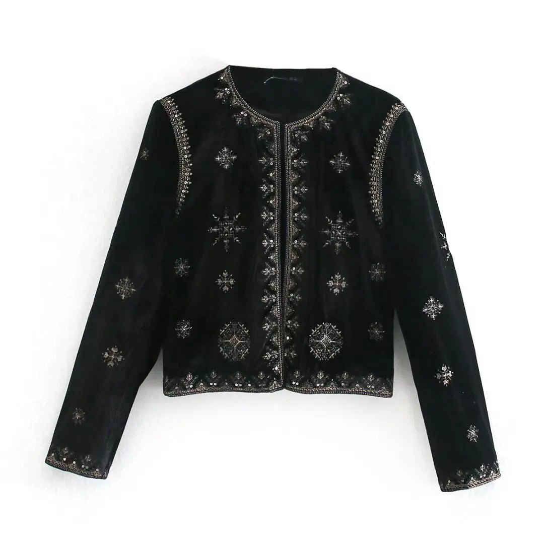 2024 Zarb Spring/Summer New Women's Fashion and Versatile Slim Fit Trendy Palace Embroidered Velvet Coat