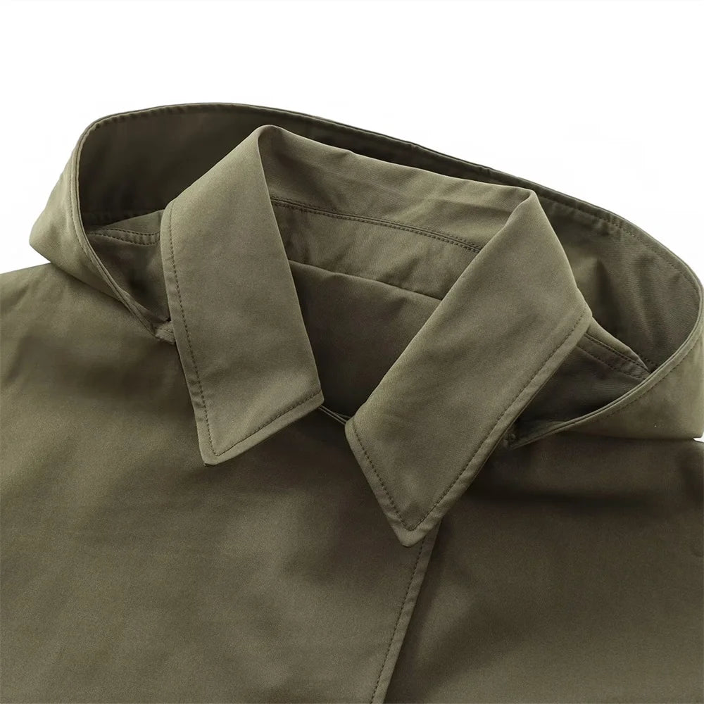 2025 Autumn New European and American Style Hooded Long Sleeved Lapel Jacket Single Breasted Trench Coat Short Jacket