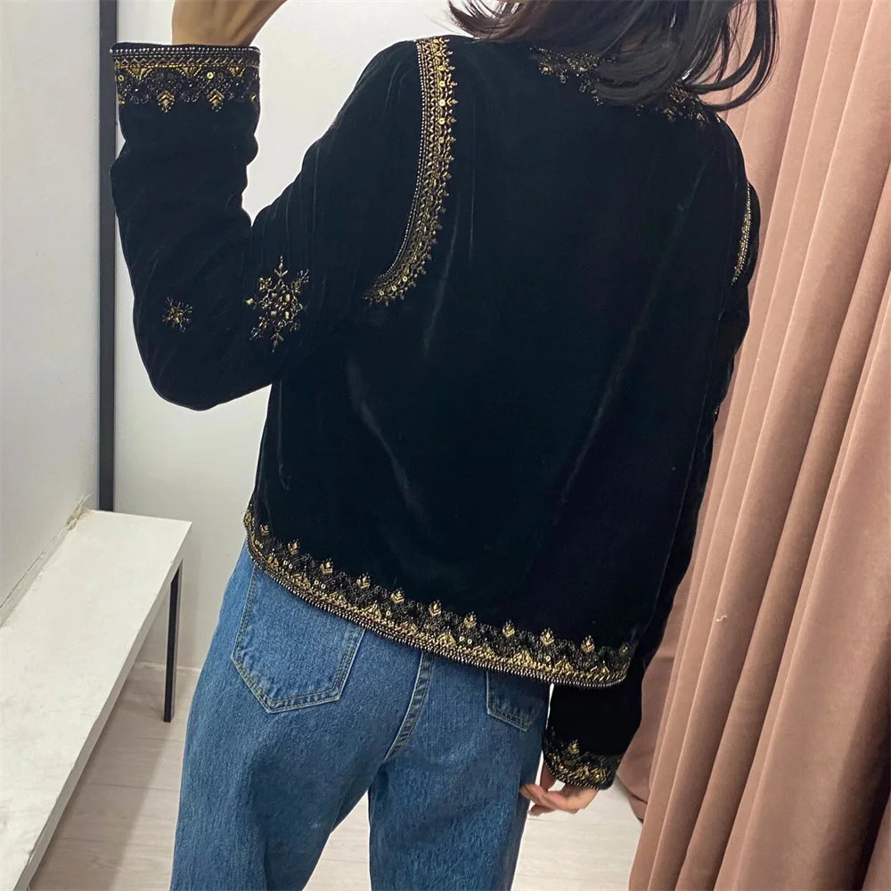 2024 Zarb Spring/Summer New Women's Fashion and Versatile Slim Fit Trendy Palace Embroidered Velvet Coat