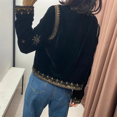 2024 Zarb Spring/Summer New Women's Fashion and Versatile Slim Fit Trendy Palace Embroidered Velvet Coat