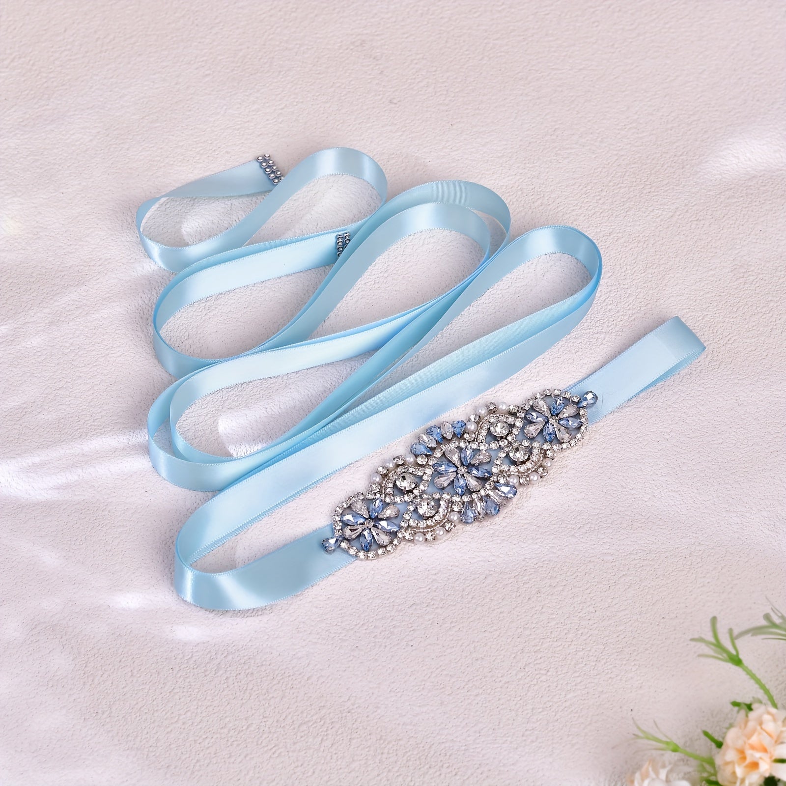 1pc Elegant Blue Rhinestone Sash for Brides - Fashionable Wedding Dress Accessory, Women'S Dress Decor for Birthday, Party, Evening Gown - Ideal Gift, Non-Washable